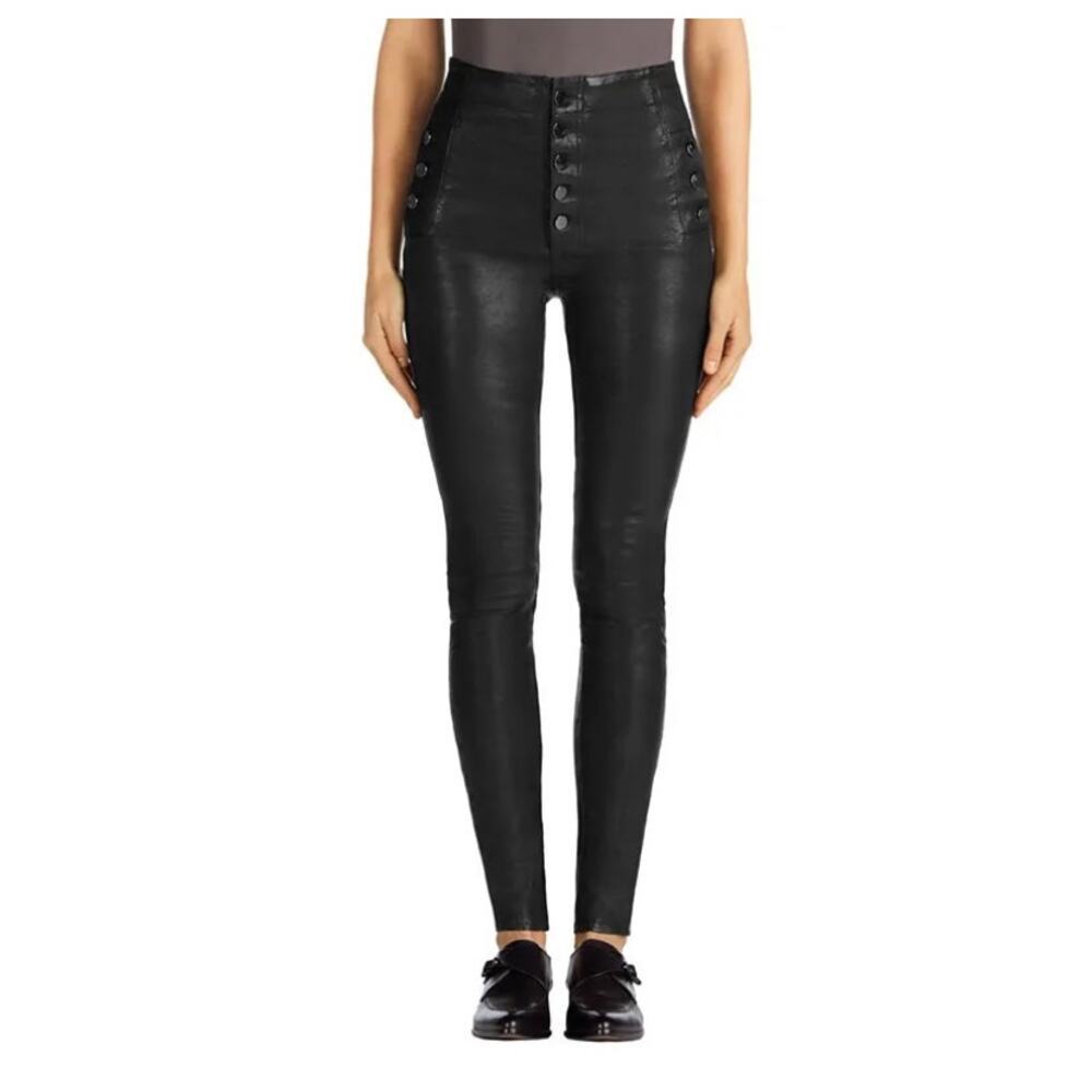 J Brand Natasha Black Leather Sky High Skinny Ankle Pants Size 25 / XS